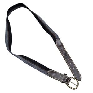 Calvin Klein Mens Belt 38 Brown Leather Woven Black Grey Adjustable Brass Buckle